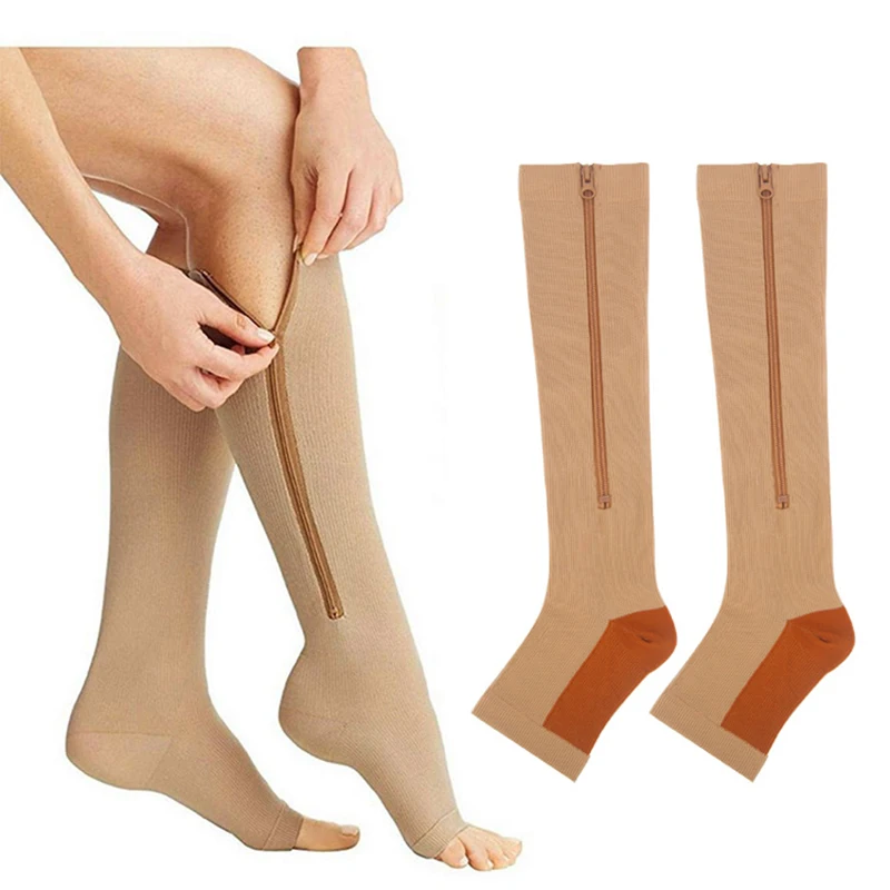 

Medical Compression Stockings Sports Pressure Long Cycling Socks zipper Professional Leg Support Thick Women Stretch Socks