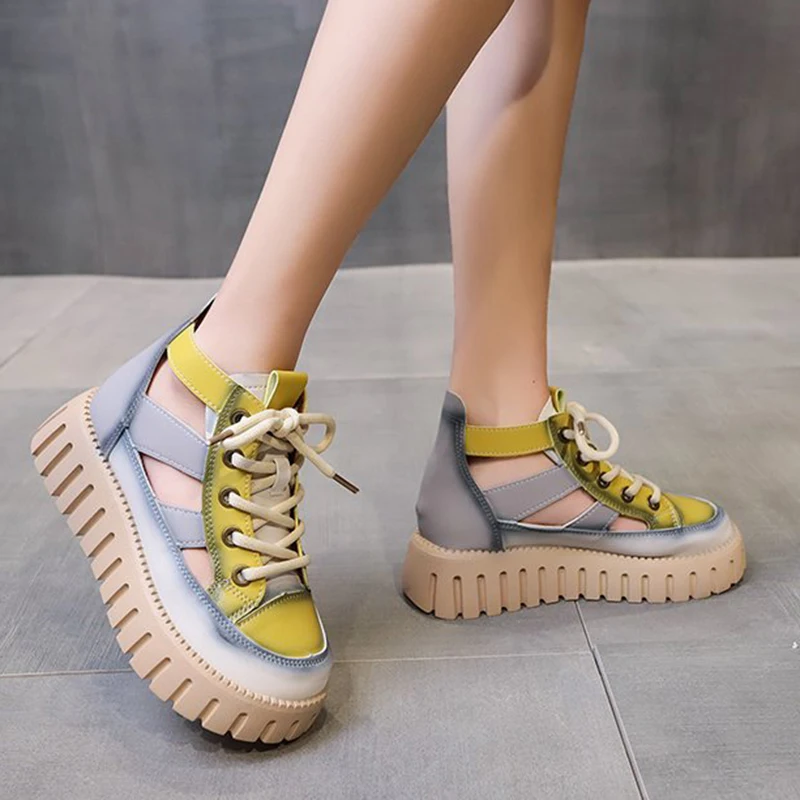 Summer Sports Sandals 2023 New Casual Fashion Trend Women's Roman Sandals Lace-up Thick-soled Mid-heel Sandals Boots Size 35-40