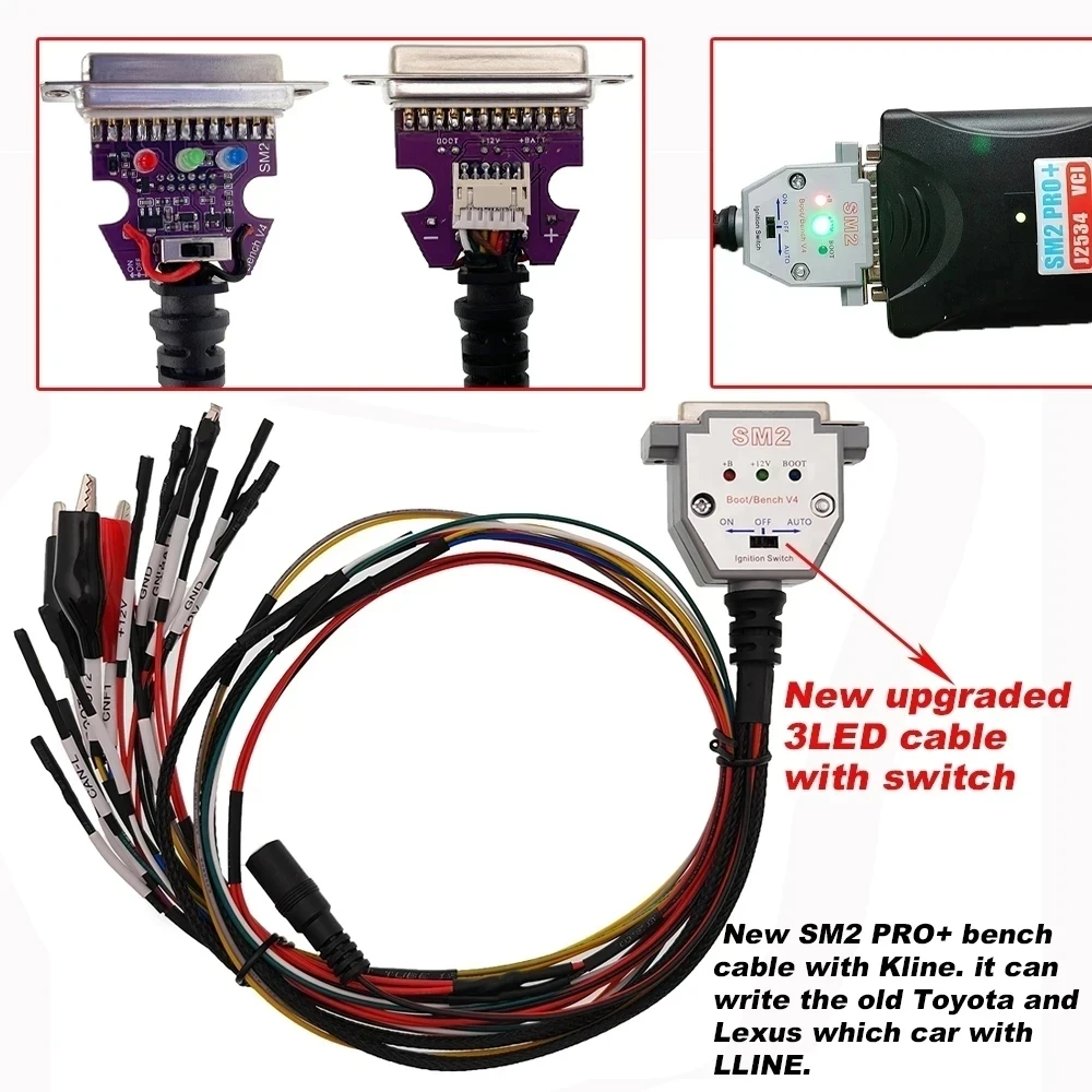 Фото Лучший 3-светодиодный кабель для загрузки DB25 ECU Bench Pinout для SM2 PRO J2534 VCI Read and Write ECU BOOT GND KLINE CAN-L CAN-H №2