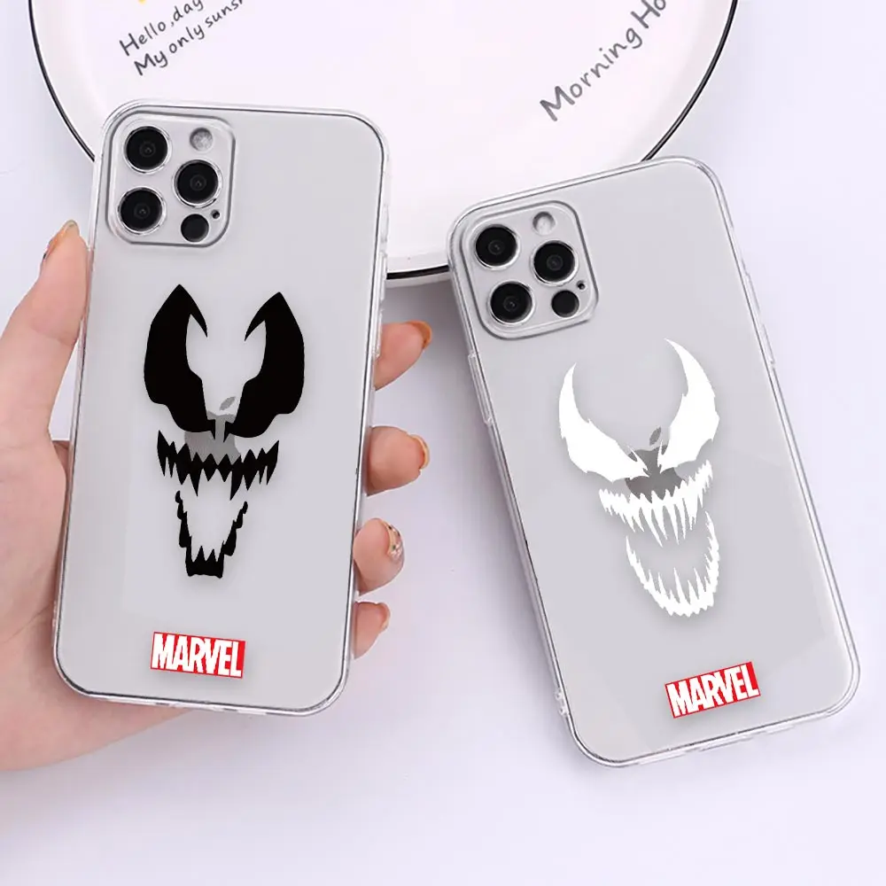 

Marvel Venom Logo Transparent Phone Case Funda for iphone 14 11 12 13 7 8 SE Apple X XR XS Coque 6 6s Pro Plus Max Carcasa Case