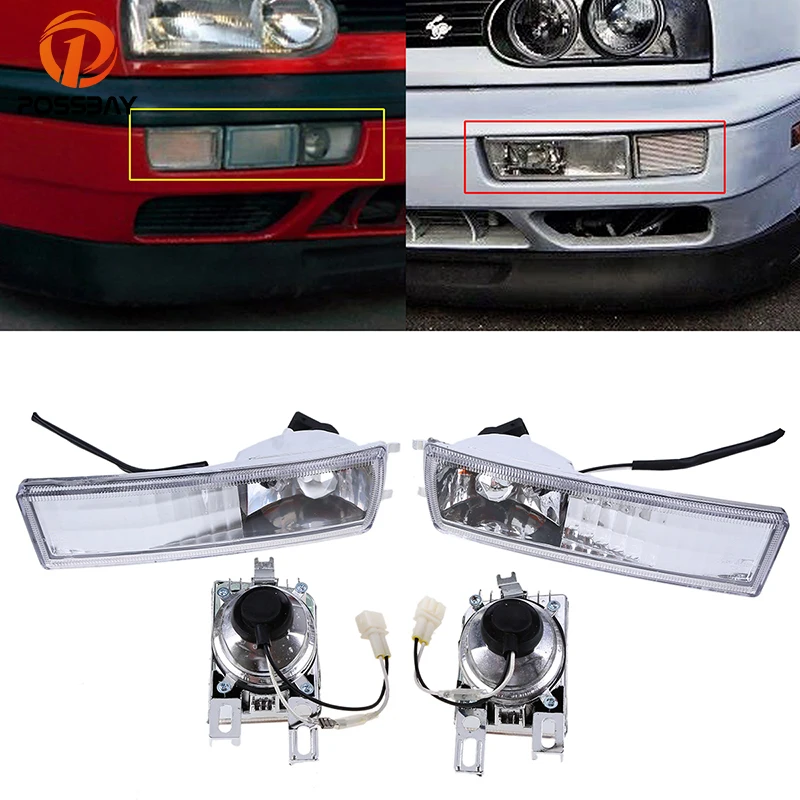 

POSSBAY Clear Lens Car Front Bumper Fog Lights Signal Lamps for VW Jetta 1993 1994 1995 1996 1997 1998 Models Only