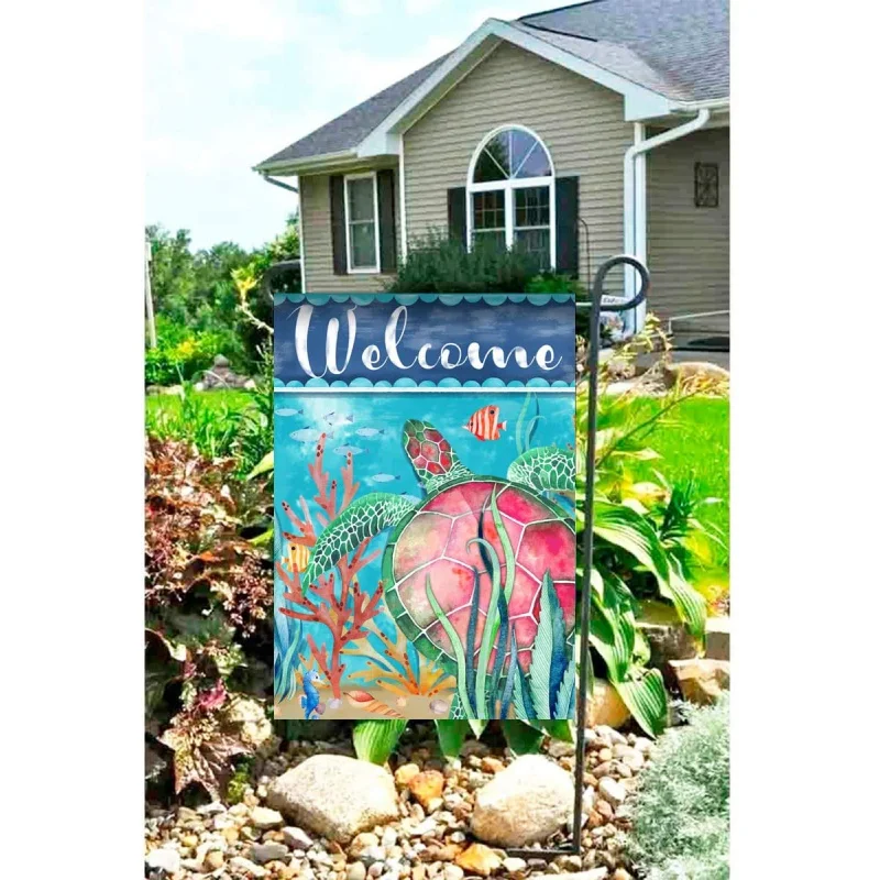 

Welcome Sea Turtle Garden Flag Double Sided Coastal Decorations Tropical Ocean Summer Yard Flag Banner for Outside House Yard Ho