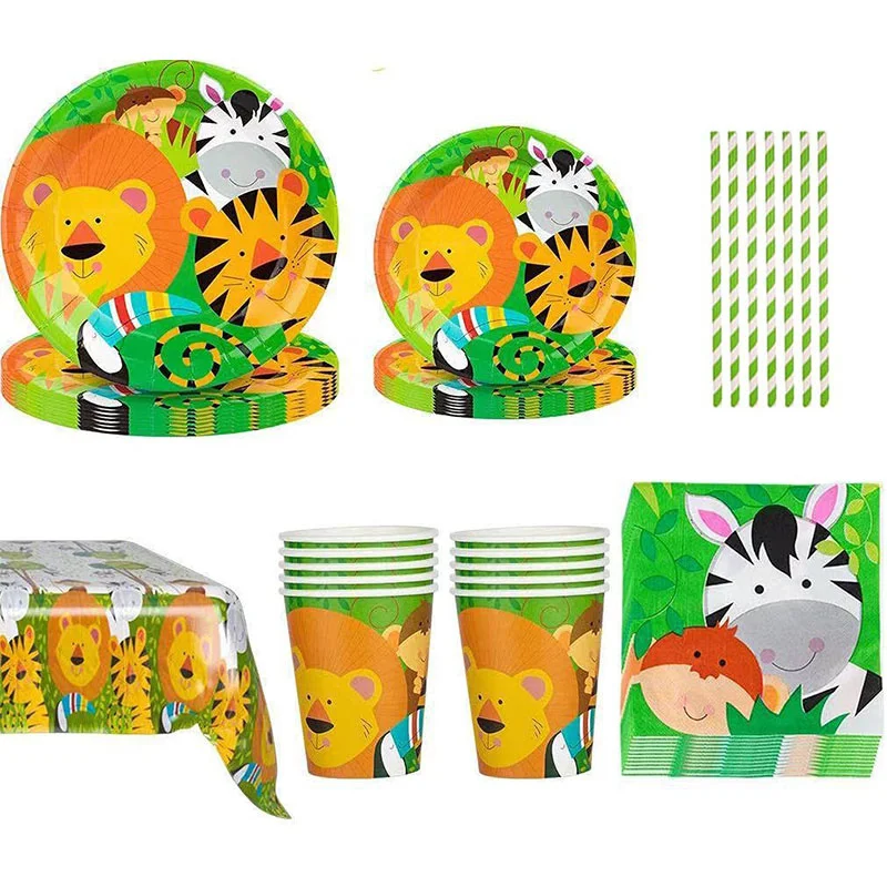 

Джунгли сафари детский день рождения украшение для вечеринки Лес Животные наборы одноразовой посуды мальчик девочка товары для дня рожден...