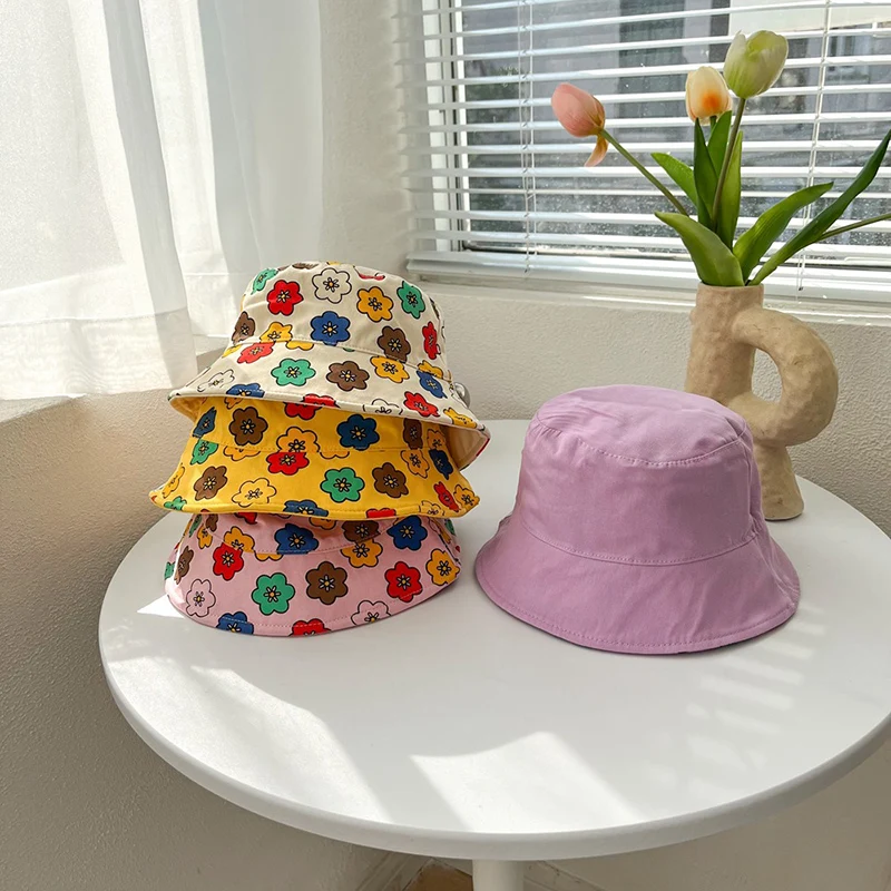 

Flower Print Baby Bucket Cap Summer Double Sided Kids Panama Sun Hat for Boys Girls Reversible Floral Fisherman Caps Gorras