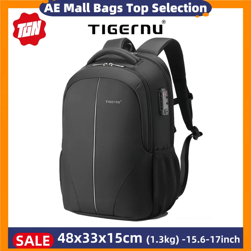

Tigernu Classic TSA Anti theft Waterproof Men Laptop Backpack Fit 15.6-17inch Travel Backpacks Male Mochilas With USB Reflective