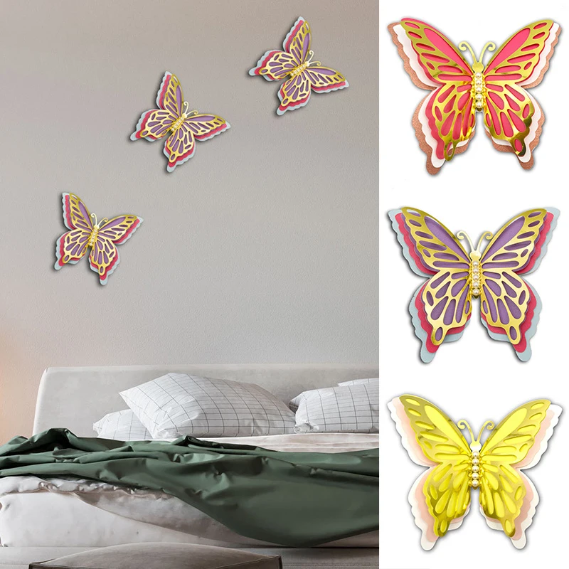

1PC 3D Butterfly Wall Sticker Four-Layer Hollow Multi-colored Pearl Butterfly Wall Sticker Wedding Festival Decoration