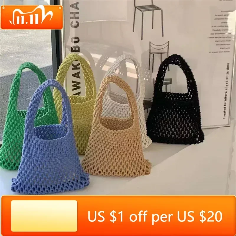 

Beach Crochet Handbag for Women Girls Summer Straw Rope Hollow Out Hand Woven Totes Bag Women's Hollow Knitting Handbag Purses