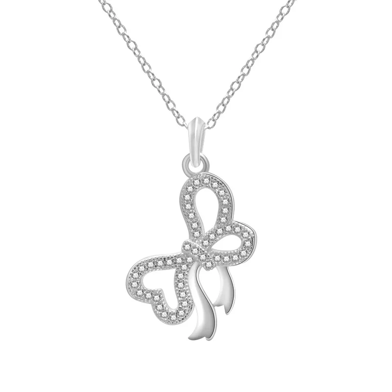 

S925 Sterling Silver bowknot collarbone chain simple fashion light luxury exquisite shiny zircon atmosphere