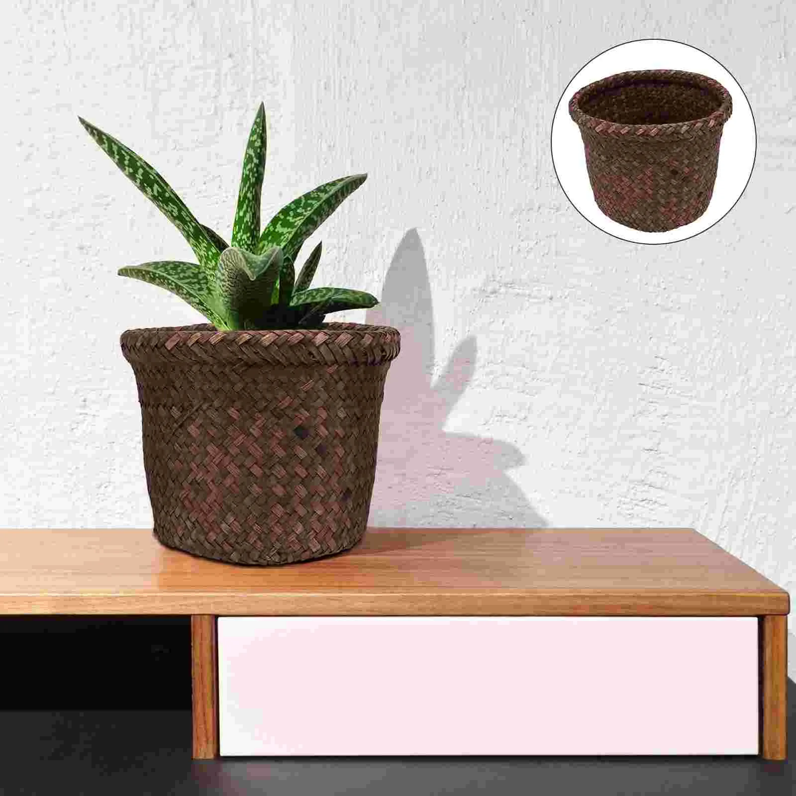 

Woven Seagrass Planter Basket Wicker Flower Pot Straw Plant Container Rattan Beach Fruit Basket Pen Pencil Cup Gift Food Storage