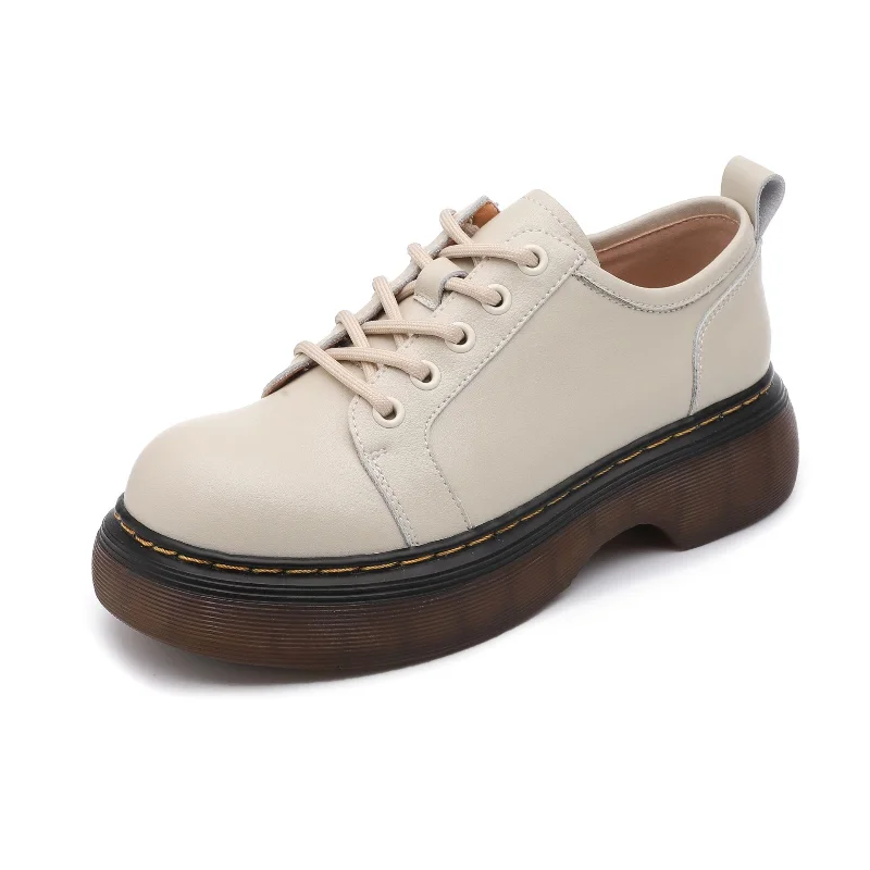 Thick Bottom British Style Small Leather Shoes Women 21 New Casual Round Toe Single Shoes Beef Tendon Bottom short Shoes Women