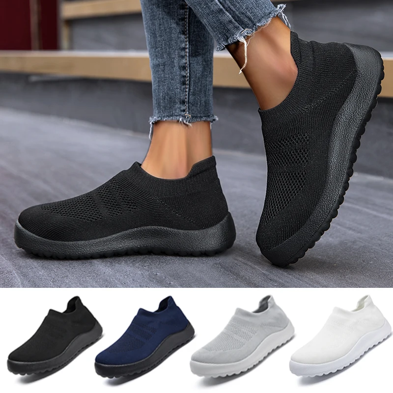 

Туфли женские на плоской подошве, дышащие, без застежки, теннисные носки, модная обувь