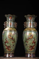 22 chinese folk collection old bronze cloisonne enamel dragon and phoenix binaural pot belly vase a pair ornament town house