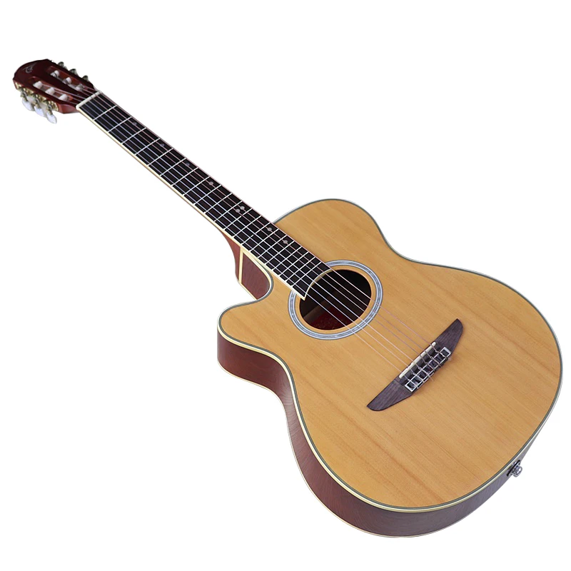 

Left Hand 40 Inch Spruce Wood Top Classic Guitar Cutaway Design High Gloss 6 String Sapele Body Classical Guitar with EQ