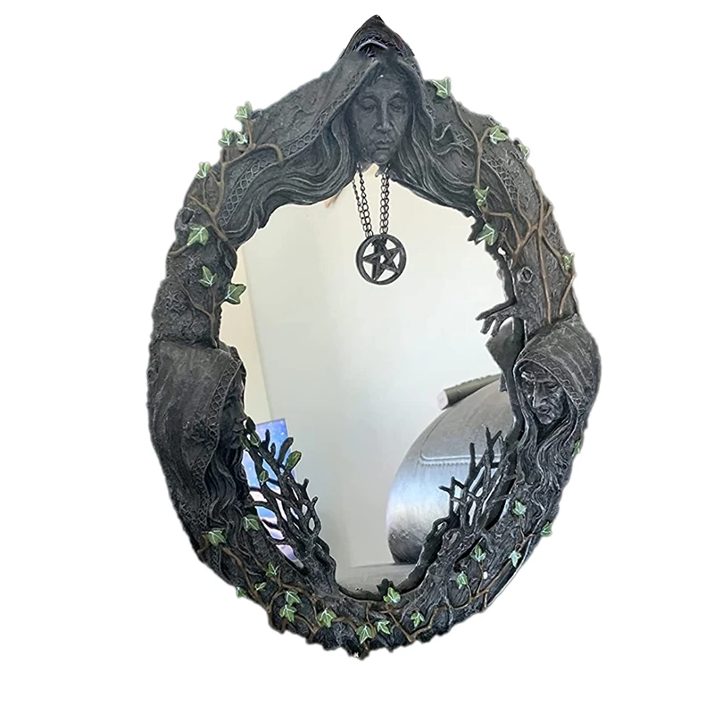 

Triple Moon Goddess Wall Mirror Trinity Wall-Mounted Mirror With Five-Pointed Retro Hanging Mirror