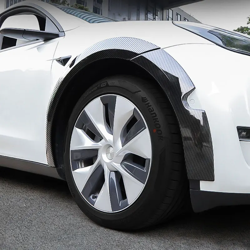 

4 Pcs Car Carbon Fiber Car Wheel Eyebrow Arch Trim Lips Fender Flares Protector for Tesla Model Y 2019 2020 2021