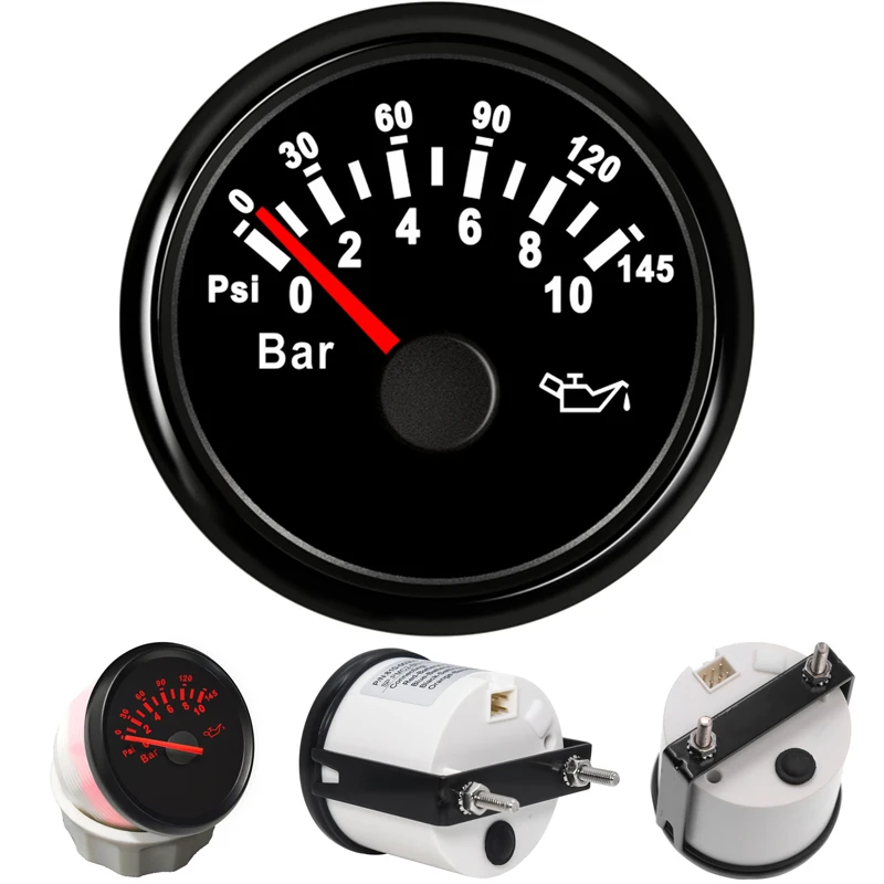 

Auto 0-10Bar Red Backlight Oil Pressure Gauges 0-145Psi Sus316L Bezel Pointer Oil Pressure Meters 9-32v for Car Truck Boat Yacht