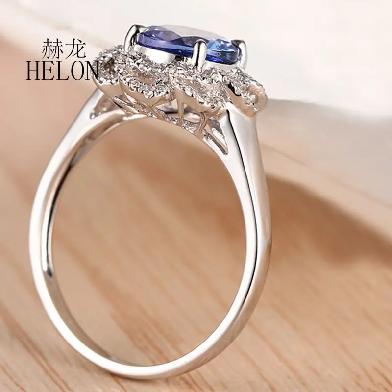 HELON однотонное белое золото 14 карат круглое 7 мм натуральный танзанит бриллианты