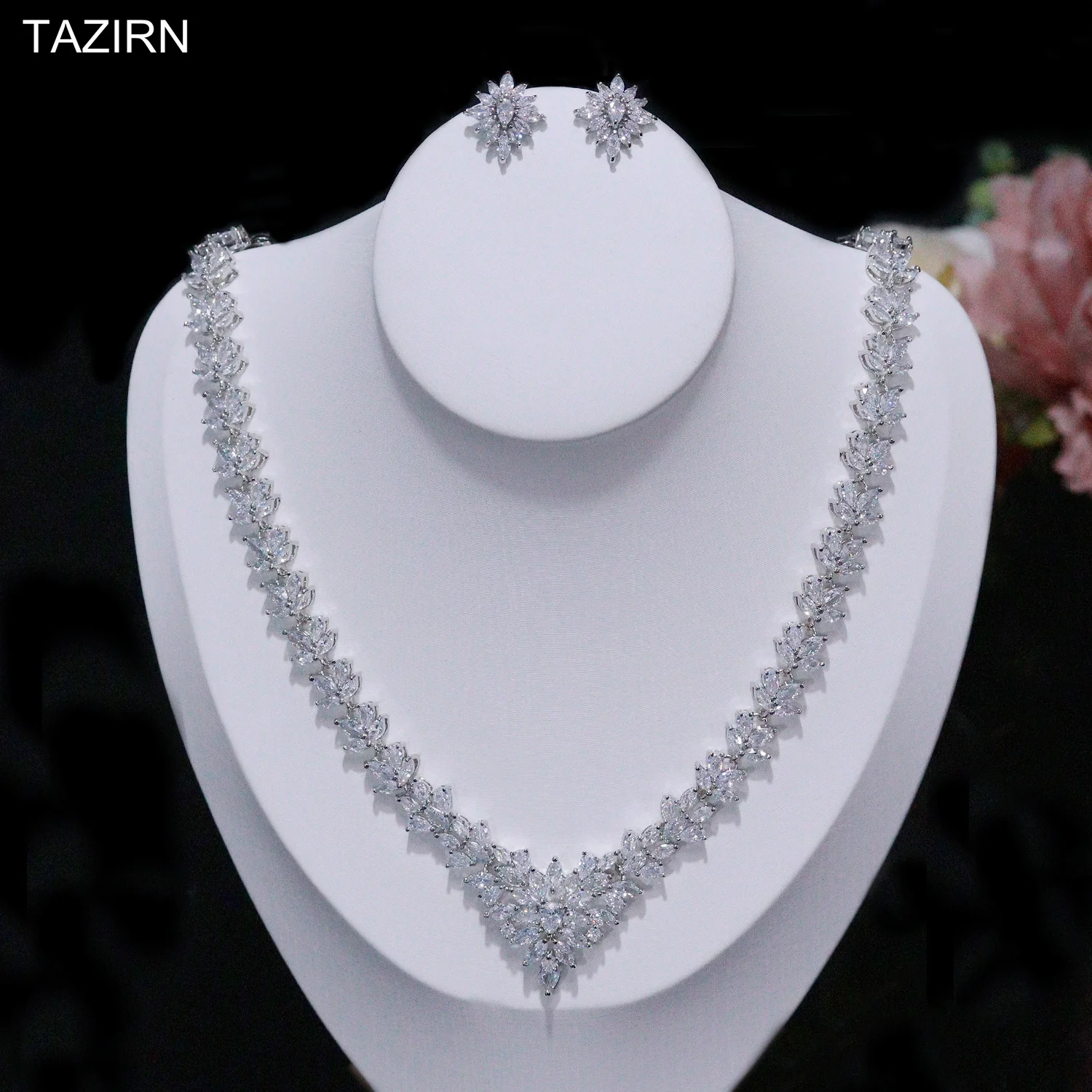 

2023 Luxury Bridal Jewelry Set Cubic Zirconia 2pcs Necklace and Earrings Sets for Wedding Pageant Party Prom Gifts for Women/Mom