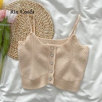 rin confa flower button short sleeveless knitting top women summer new style irregular sling vest all match single breasted t