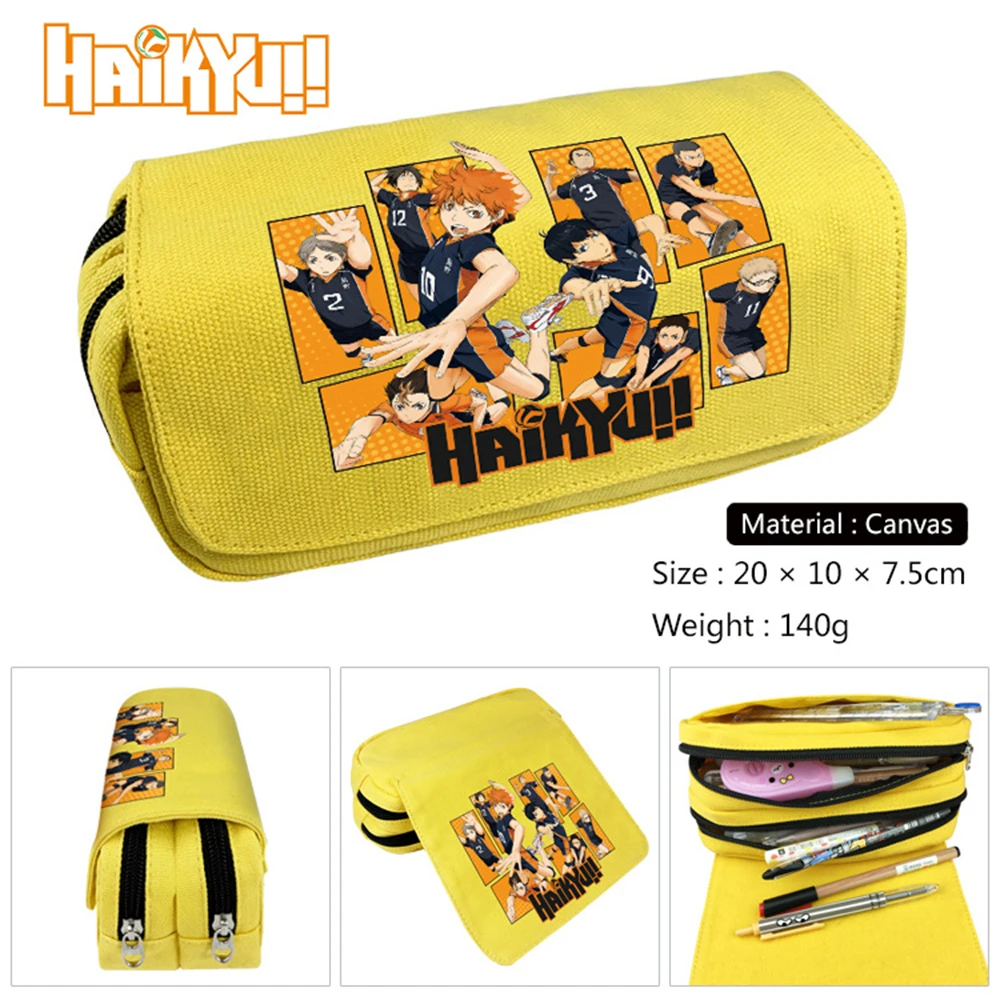 

Холщовый чехол-карандаш с Аниме Haikyuu, Дорожный Чехол для косметики, канцелярские принадлежности для мальчиков и девочек, студенческий двухс...