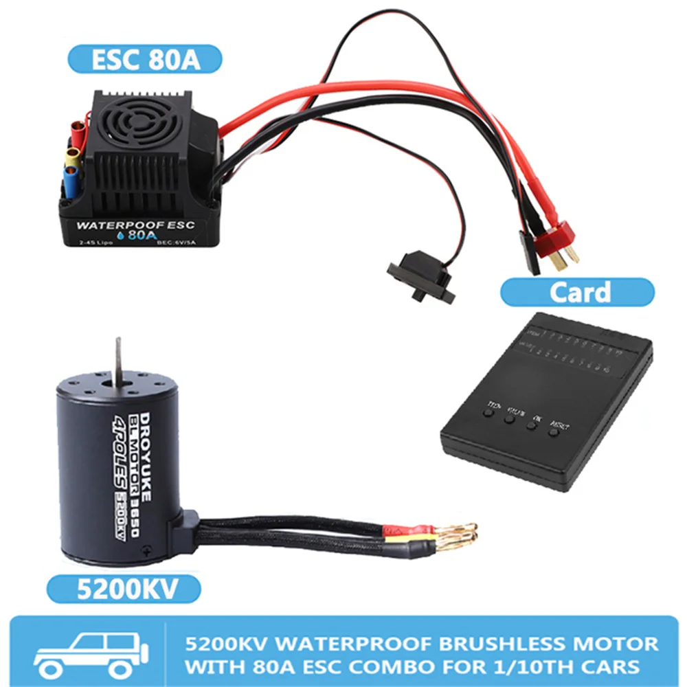 

Waterproof Droyuke BL3650 3100KV 3900KV 4300KV 5200KV Brushless Motor 80A ESC Programm Card HeatSink for 1/10 1:10 RC Car Truck