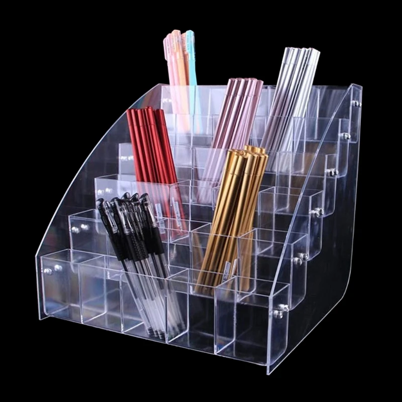 

Transparent Writing Pot Cosmetics Brush Organiser Box Modern Functional Desk Makeup Pen Holders for Office and Home Use