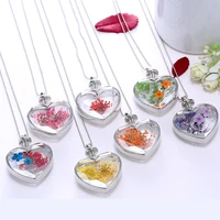 2022 new fashion women round glass dried flower specimen pendant necklace classic rosedandelion necklace summer fine jewelry