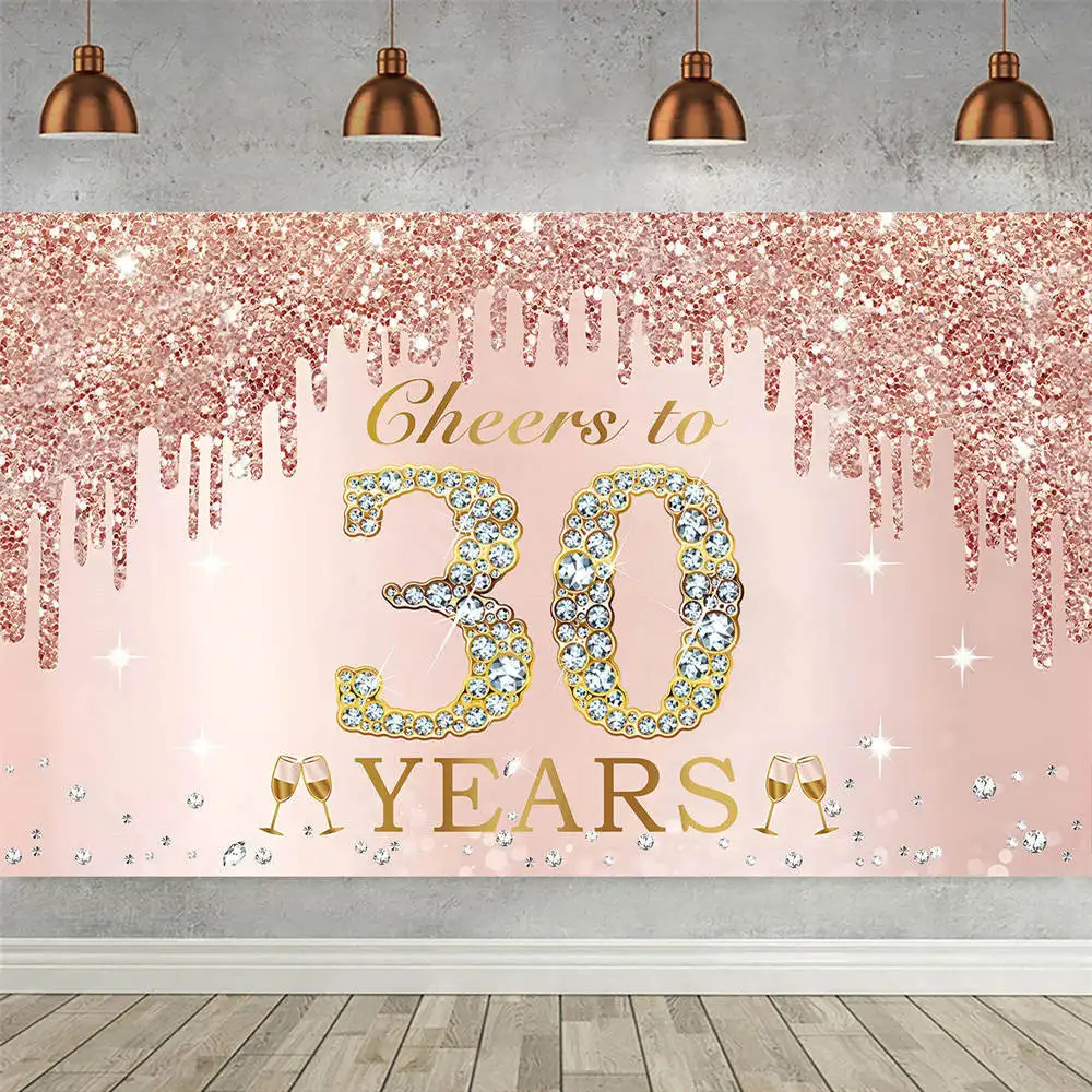 

Фотофон с надписью "Happy 30th Birthday", декоративный баннер, Фотофон с тридцатилетием до 30 лет, розовый, розовое золото, фон для женщин на заказ