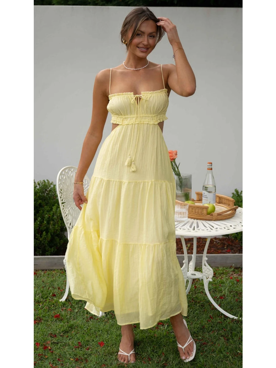 

Женское летнее длинное платье с высокой талией и вырезом, без рукавов