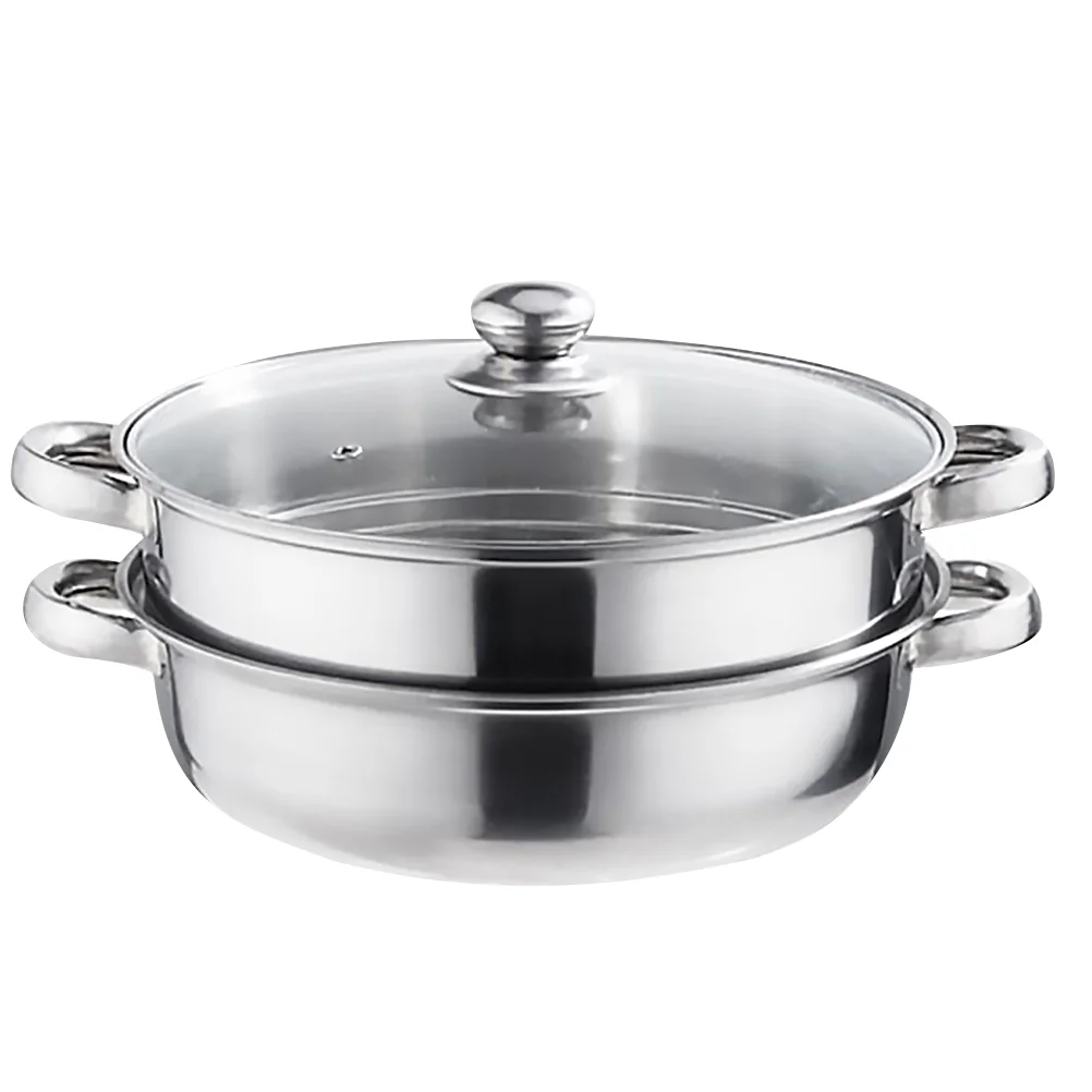 

Multifunctional Steam Pot Double Layers Stockpot Stainless Steel Steamer Cooking Boiler Silver (28cm)