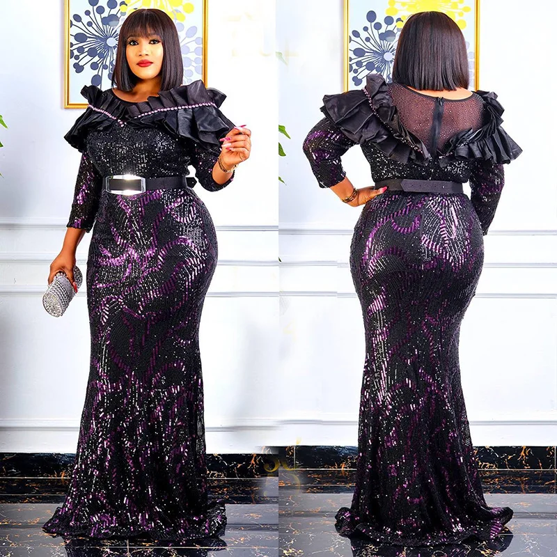 

Elegant African Dresses For Women 2023 New Plus Size Sequin Evening Dress Maxi Wedding Party Gowns Dashiki Africa Clothing