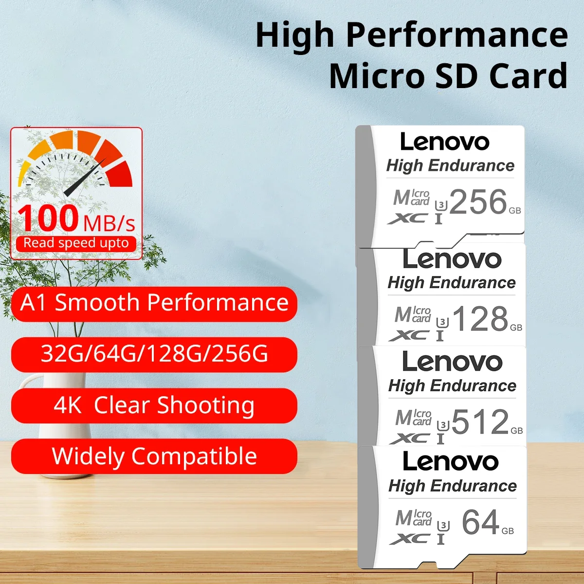 Фото Карта памяти Lenovo Ultra High Speed Class 10 Micro SD, универсальная TF/SD-карта для расширения памяти, 32 ГБ/64 ГБ/256 ГБ/512 ГБ №4