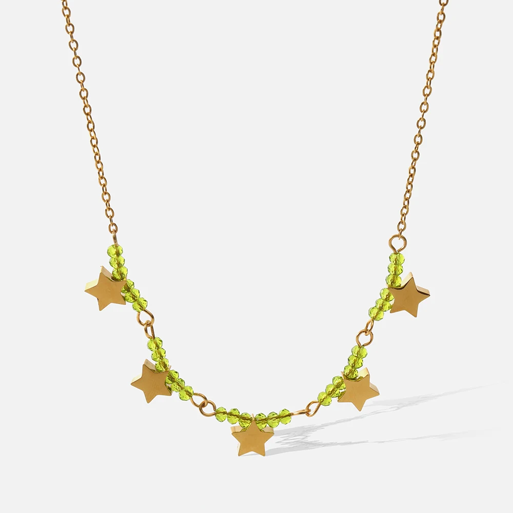 

Statement Stars Crystal Stones Chains Necklace 316L Stainless Steel Metal 18 K Texture Chain Choker Gold Necklace Bijoux Femme