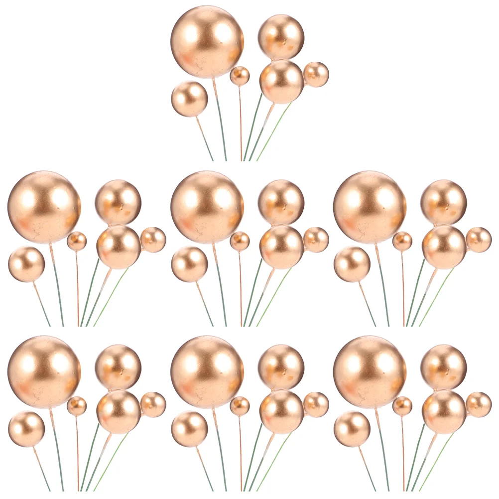 

42Pcs Balls Cake Topper DIY Cake Insert Toppers Pearl Balls Cake Pick Balloon Cupcake Topper Shower Wedding Golden