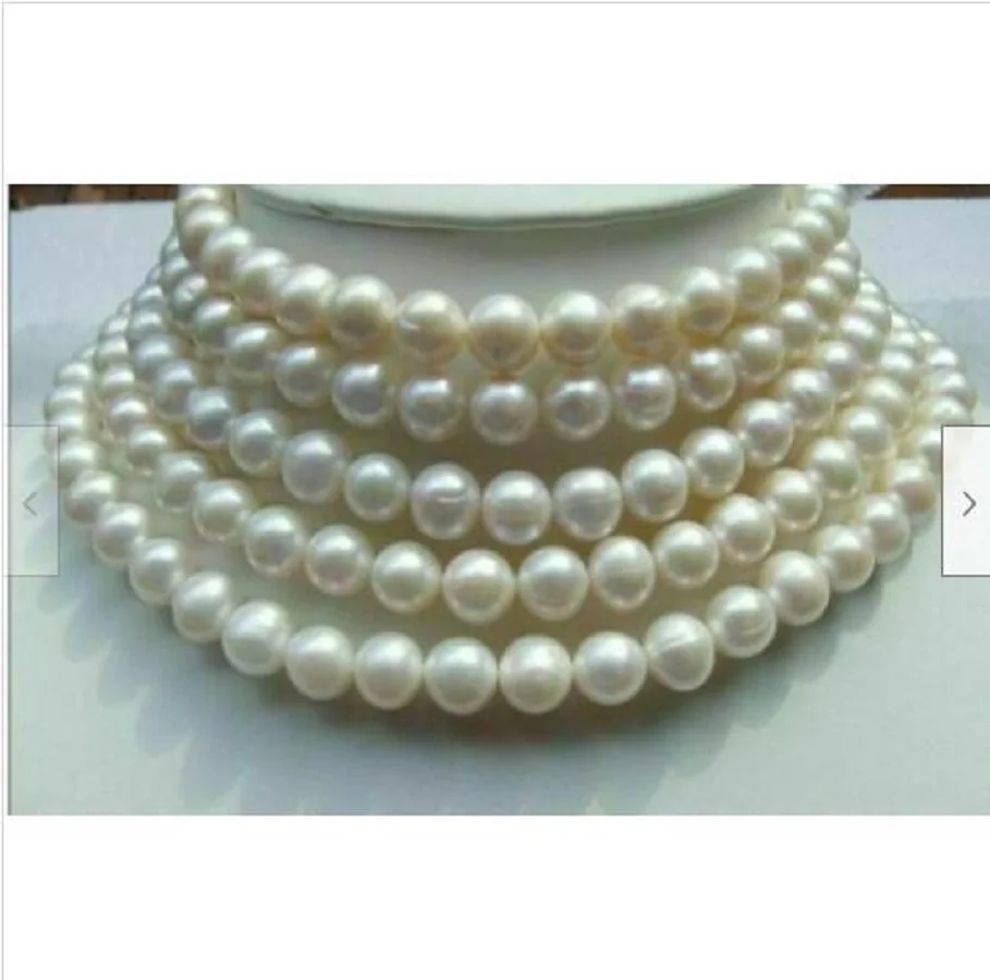 

AAA 9-10mm round genuine Akoya white pearl necklace 100 "gold buckle