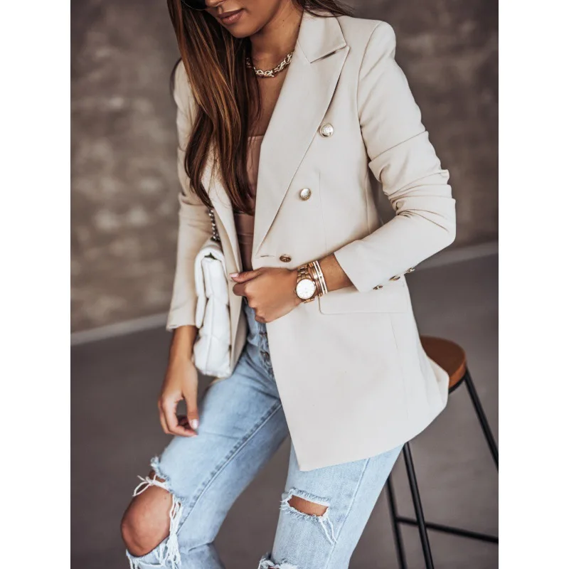 Blazer for Women 2023 Autumn and Winter New Solid Color Blazer Women Long-sleeved Double-breasted Cropped Blazer