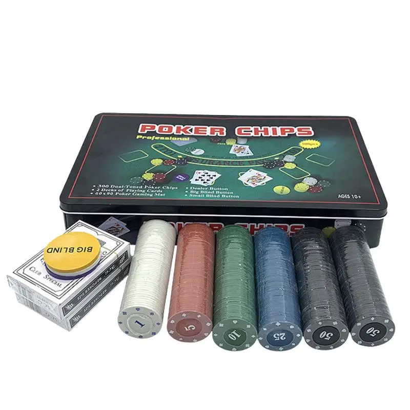 

Texas Hold 'em Poker Blackjack Casino Gambling With 300 Poker Chips Set Texas Holdem Poker Game Set Includes Hold'em Mat Card