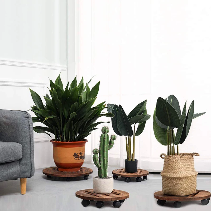 Деревянный цветочный горшок съемный поднос держатель для растений колесико