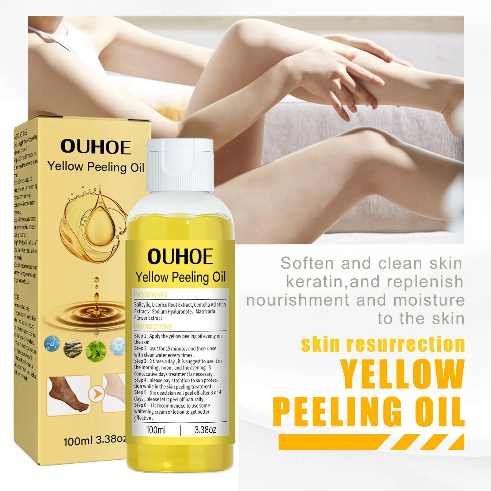

100ml Exfoliating Yellow Oil Strong Yellow Peeling Oil Lighten Elbows Knees Hands Melanin Even Skin Tone And Whiten Skin