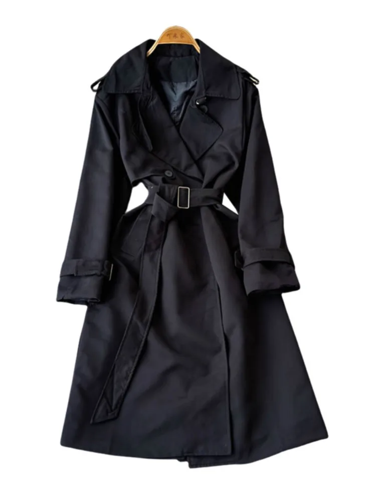 EWQ корейский стиль женский двубортный плащ с лацканами однотонное пальто средней