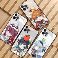 cellphone case for apple iphone 13 12 11 pro 7 8 plus black cubierta x xr 6s luxury funda para movil genshin impact anime figure