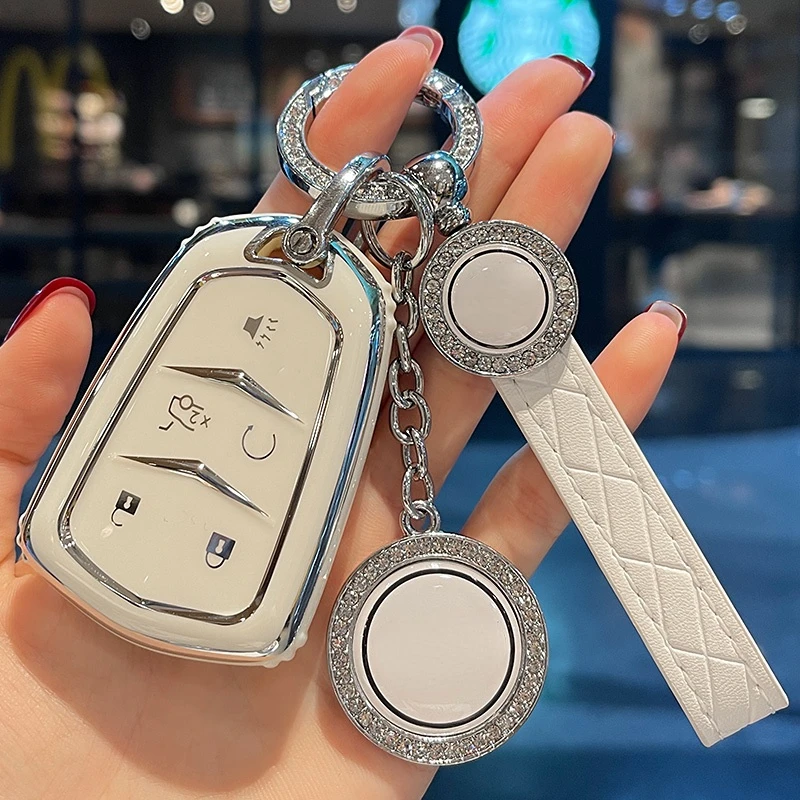 

Leather Strap Ring Car Key Case Cover for Cadillac ATS CT6 CTS DTS XT5 Escalade ESV SRX STS XTS 28T 28E XT4 XT6 ATS-L CT5 CT4