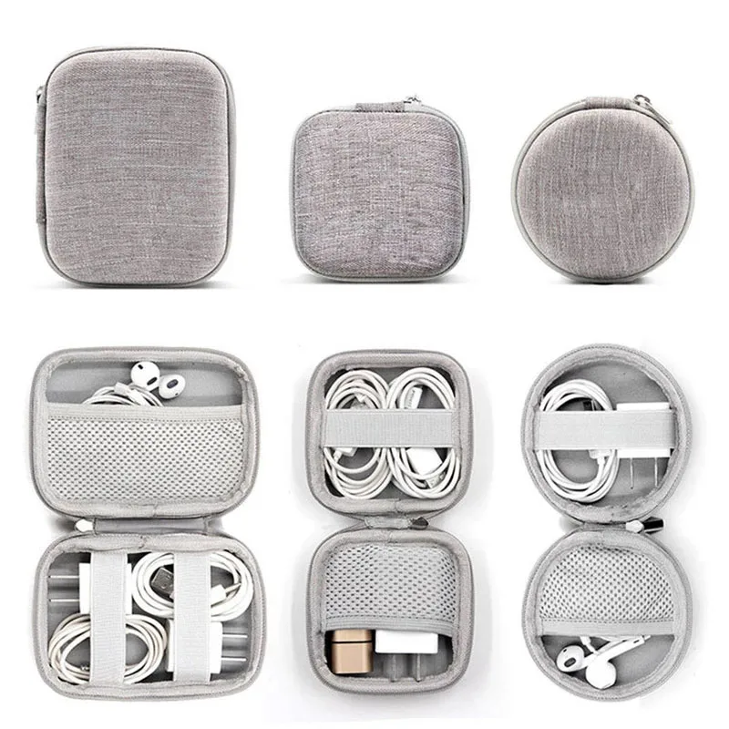 Small Oval Earphone Storage Bags Hard Shell Data Cable Organizer Bag Mini Tech Gadgets Portable Case Charger U Disk Zipper Pouch