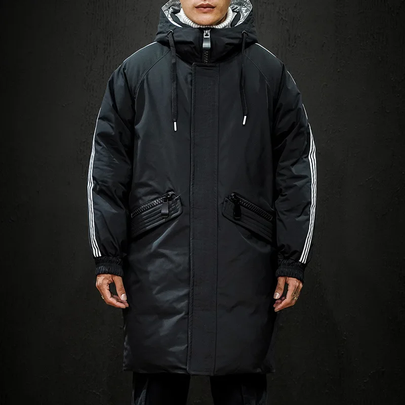Down jacket for men 2022 autumn and winter stripe British casual style Hooded overcoat long Warm coat duck down Large men's wear
