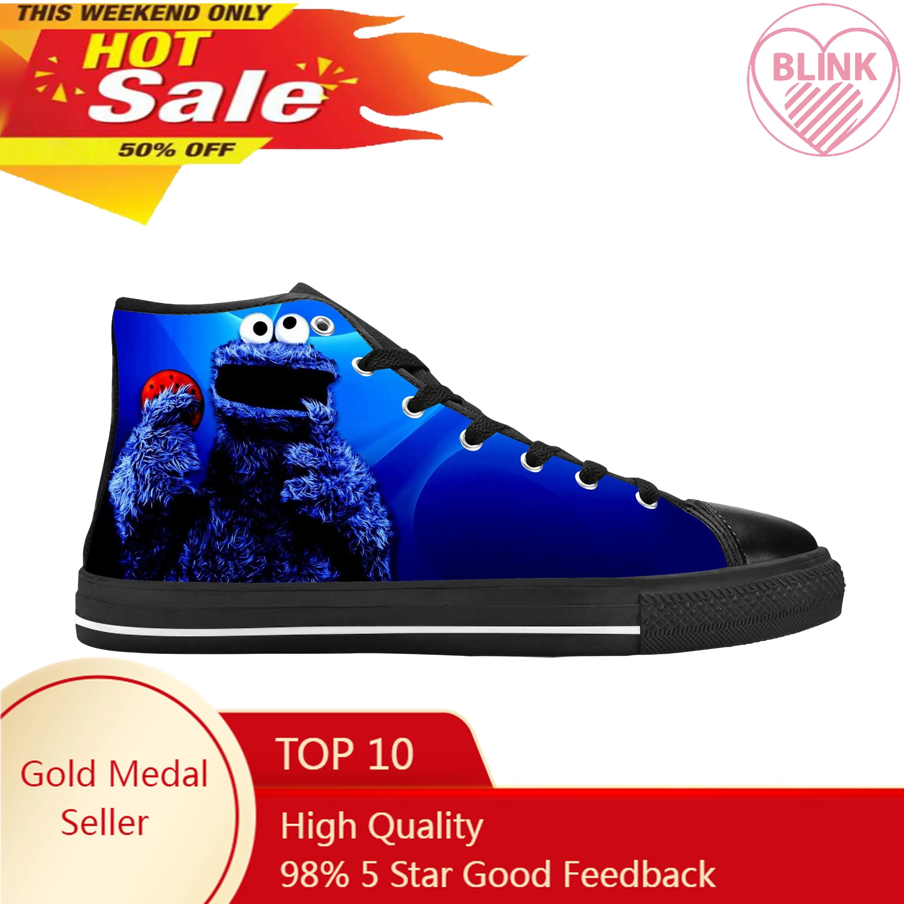 

Sesame Street Elmo Cookie Monster Muppet Cartoon Casual Cloth Shoes High Top Comfortable Breathable 3D Print Men Women Sneakers