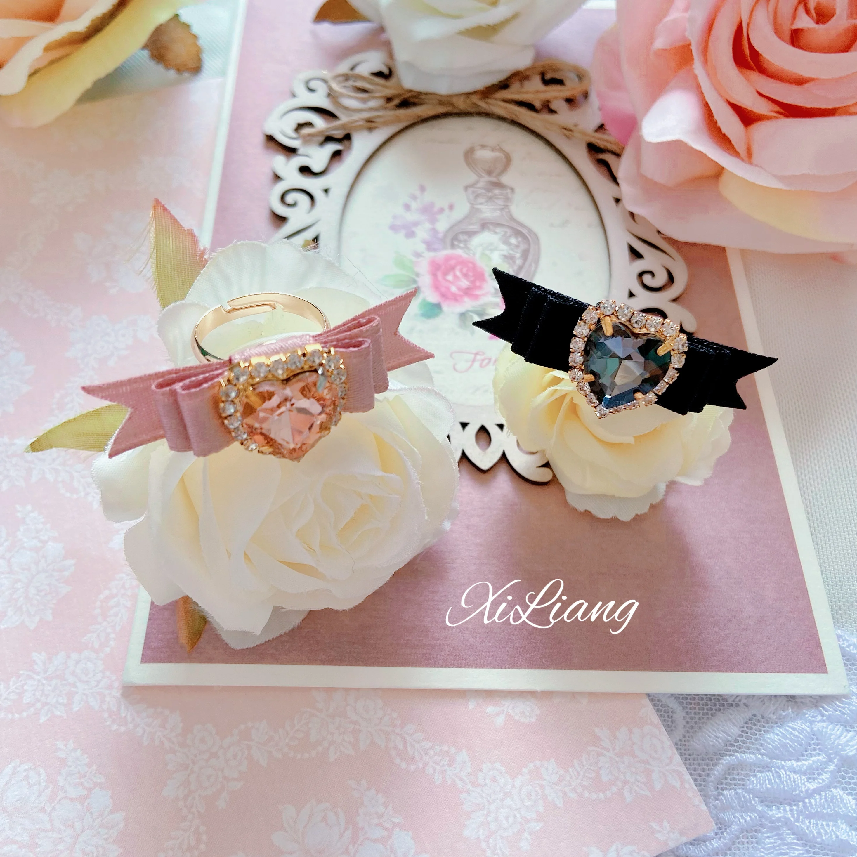 Accessories for Women Exquisite Cute Japanese Style Girl Lolita Ring Mine Series Mass-Produced Love Diamond Small Bowknot Ring