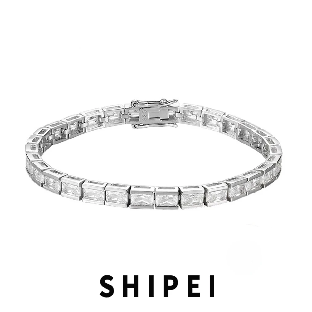 

Shipei Hiphop Rock 925 Sterling Silver Created Moissanite Diamonds Gemstone Chain Charm Bracelet Bangle Fine Jewelry Wholesale