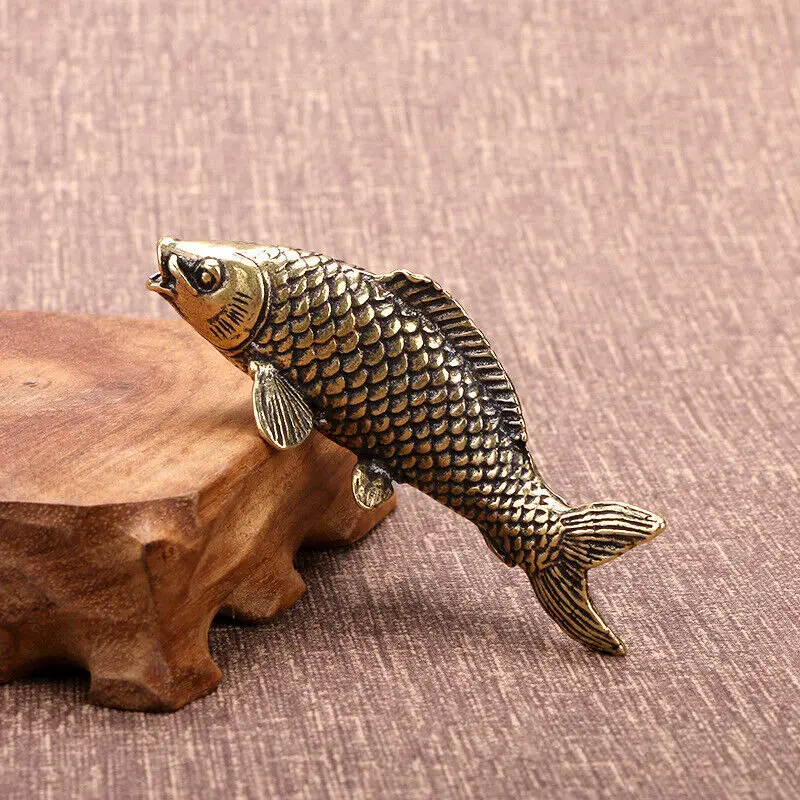 

8cm Solid Copper Koi Antique Feng Shui Handicraft Tea Pet Brass Carp Ornaments
