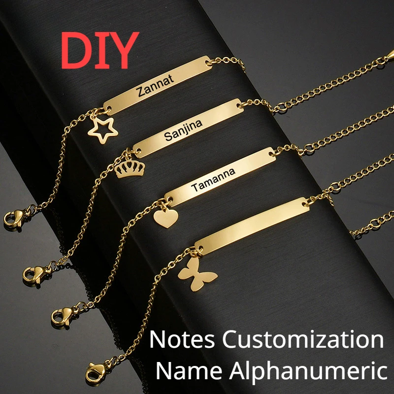 Hot Selling Cuba Chain Customized Baby Names Stainless Steel Crown Adjustable Bracelet for children Men Women Jewelry Gift