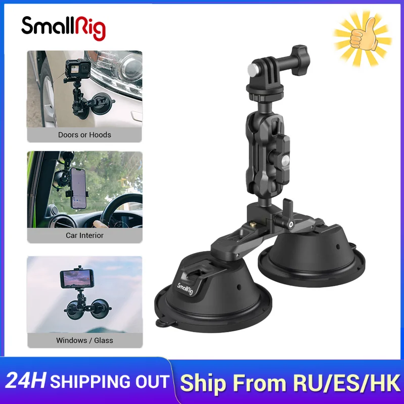 SmallRig Suction Cup Mount for GoPro Action Camera Holder on Car Window, Windshield for Sony DLSR Vehicle Shooting Vlogging 3566